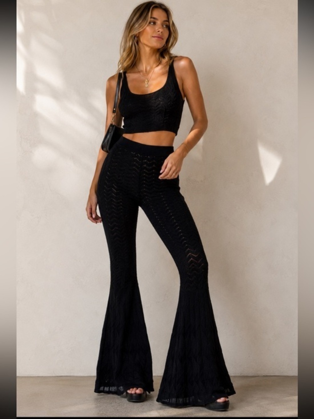 Missoni Black Knit Bell Bottom Flare Pants Size (US 4) Designer Festival Pants